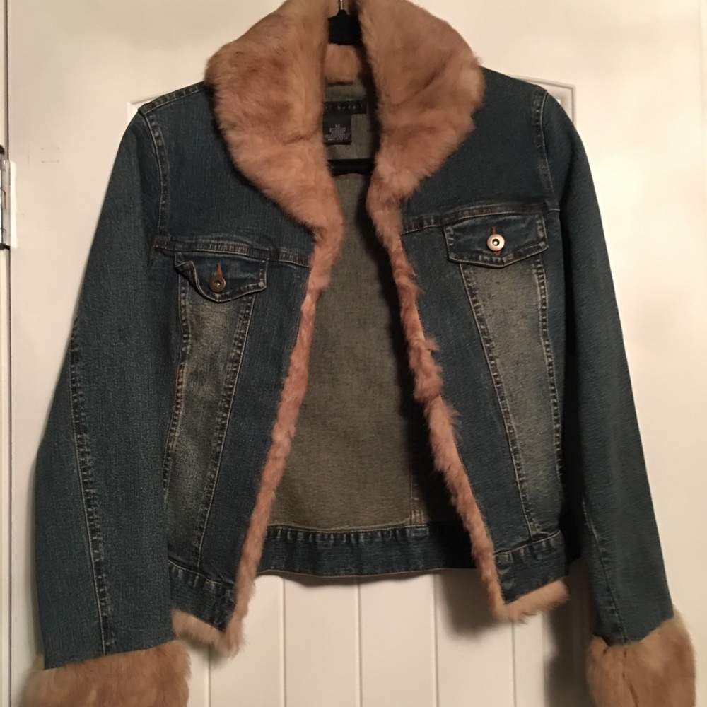 Sheri Bodell Denim Jacket with Rabbit Fur XS